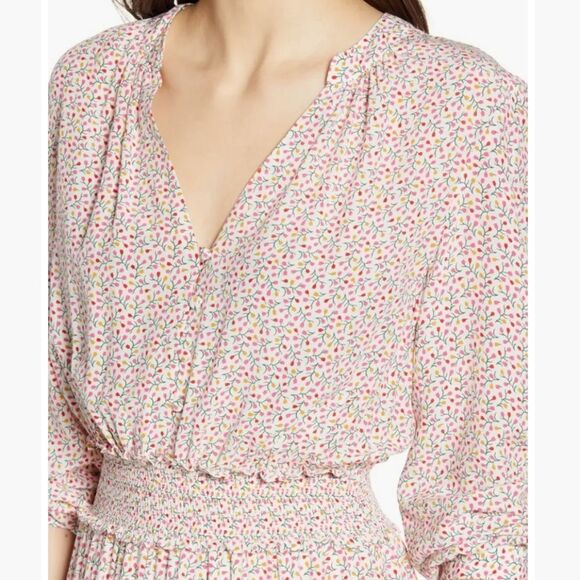 RAILS Renata long sleeve smocked v-neck midi dress in flower vines XS - Picture 14 of 15